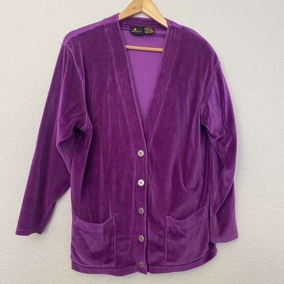 Vintage Liz Sport 90's Purple Velour 2 piece pant suite Elastic Waist, Size M - Picture 1 of 8
